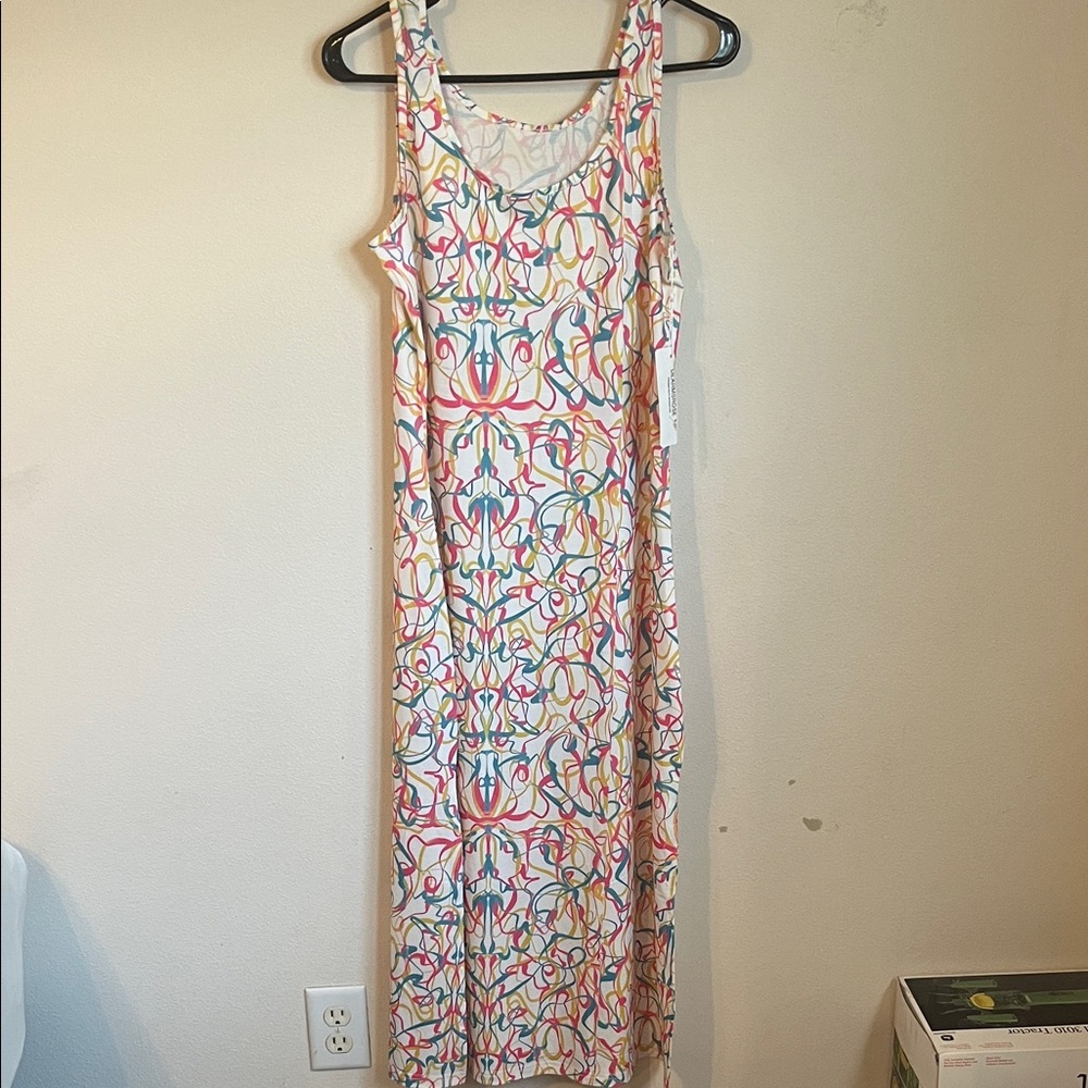 Desigual White Maxi Dress with Multicolor Ribbon Motif